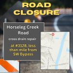FLOYD EMA ANNOUNCES WEDNESDAY ROAD CLOSURE ON HORSELEG CREEK ROAD