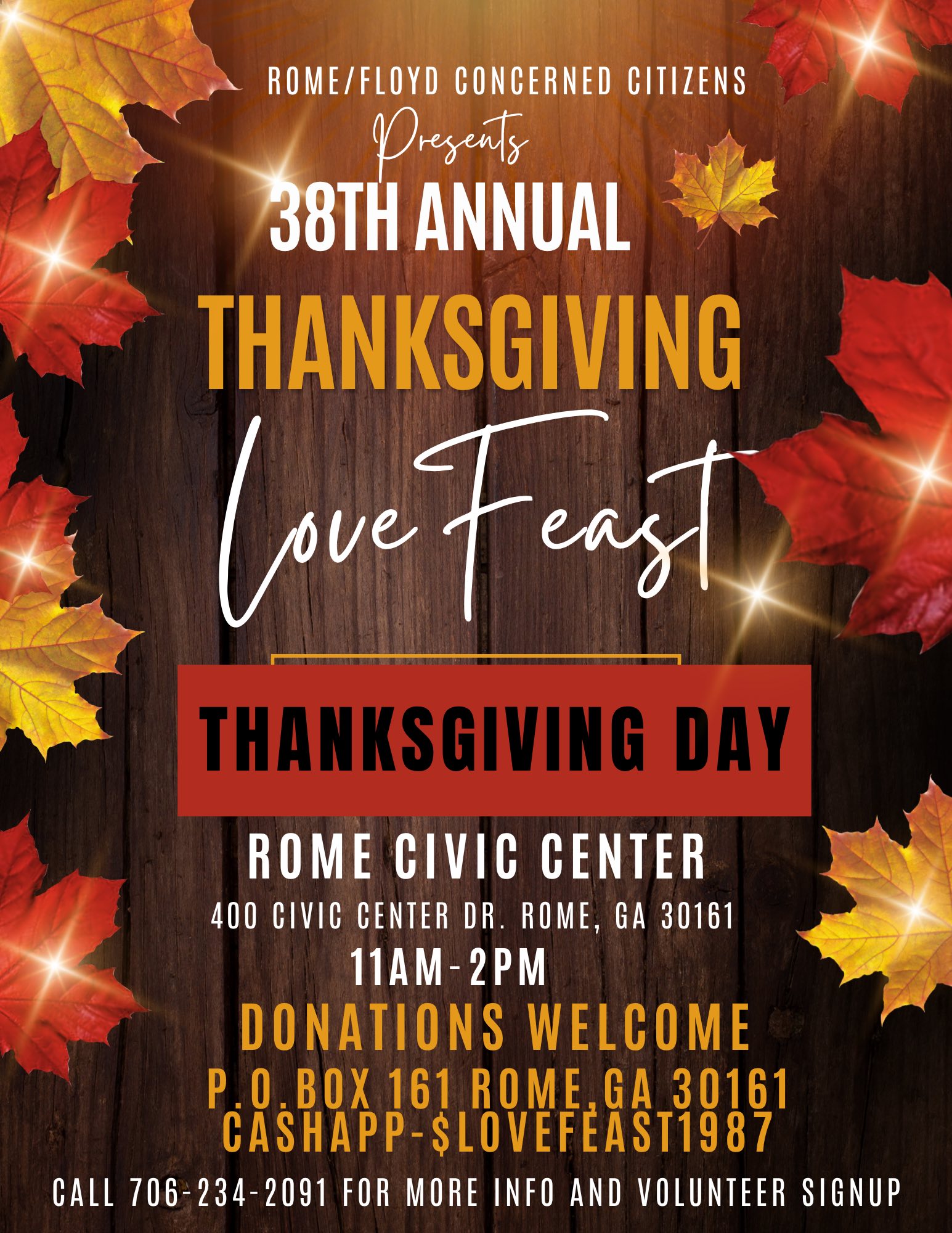 VOLUNTEERS, DONATIONS CONTINUE TO BE SOUGHT FOR THE 38TH ANNUAL THANKSGIVING LOVE FEAST