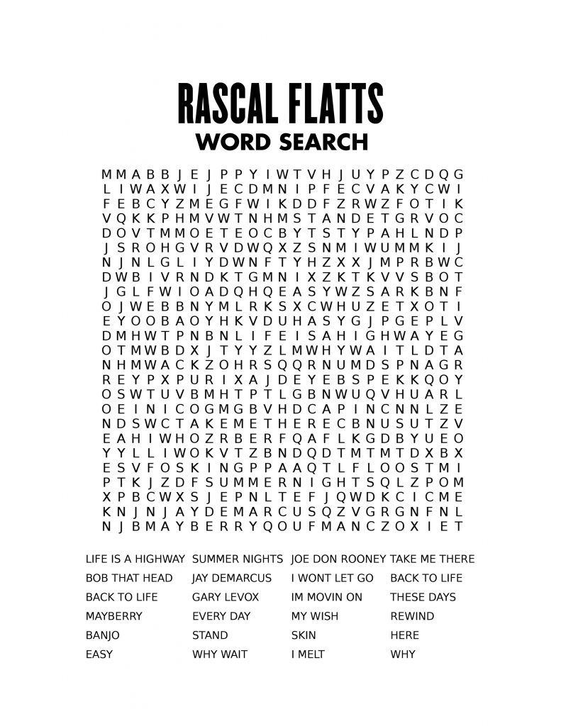 Download Free Coloring Pages and Word Searches from Thomas Rhett and Rascal Flatts