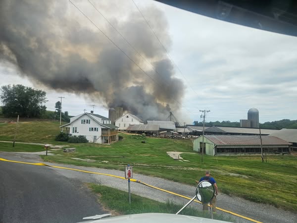 Carroll County Dairy Barn Collapses In Flames;  Livestock Not Injured