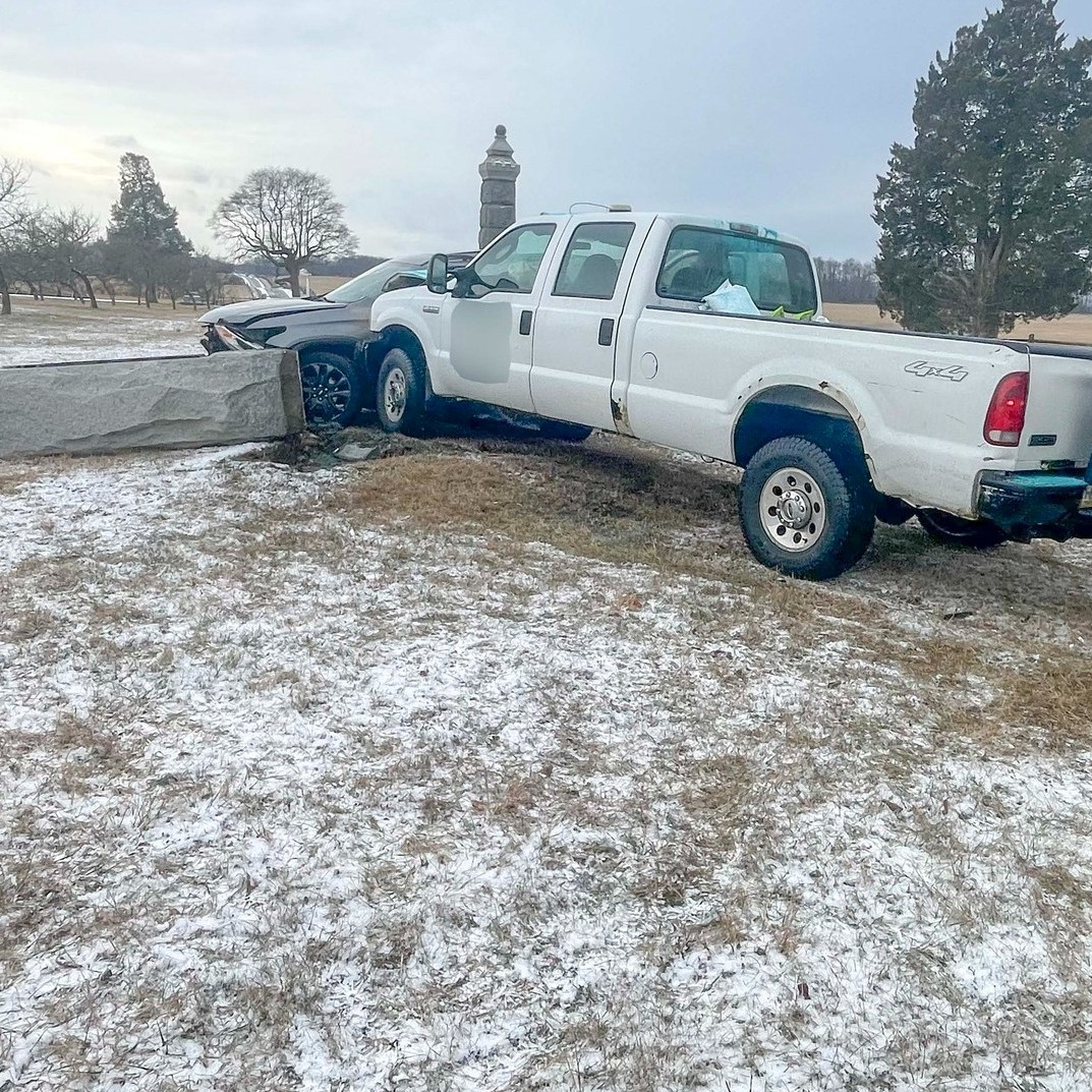 Vehicle Crash Damages Historic Monument at Gettysburg Battlefield