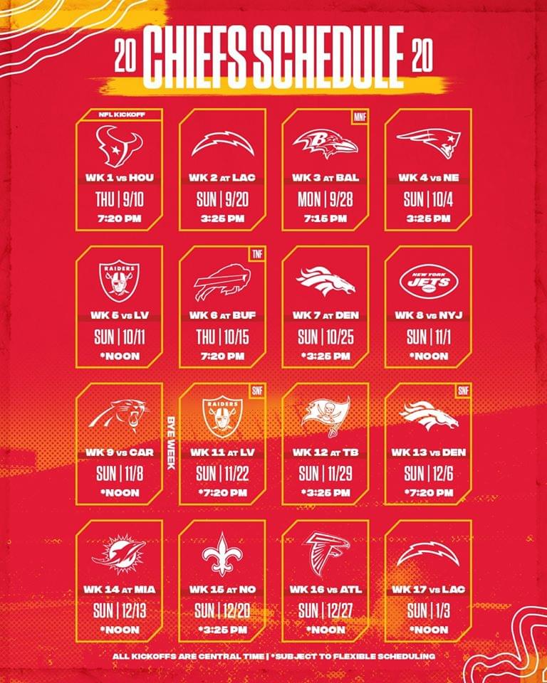 Chiefs 2020 Schedule Out