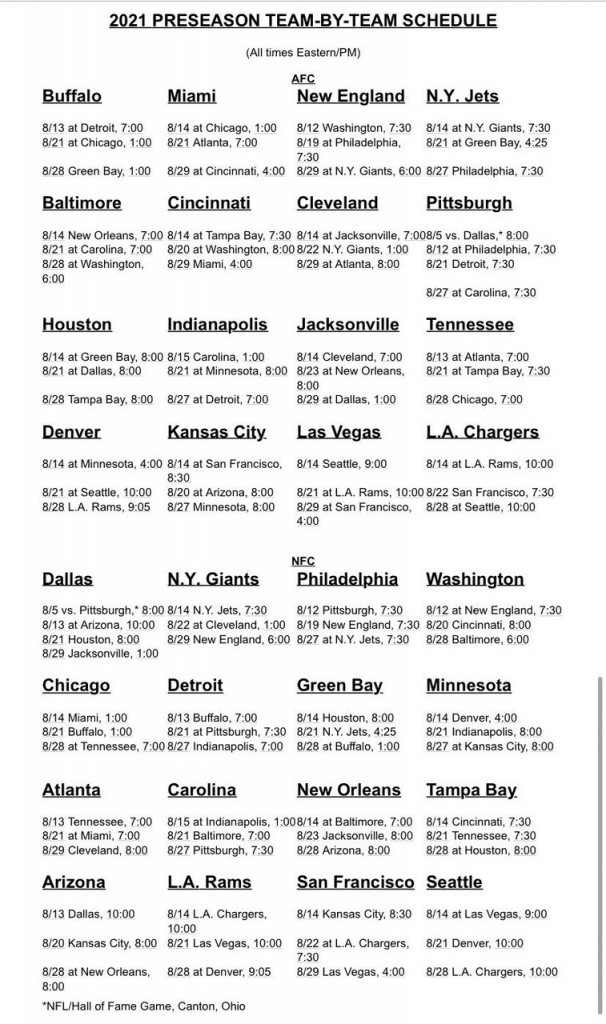 NFL Preseason Schedule Out