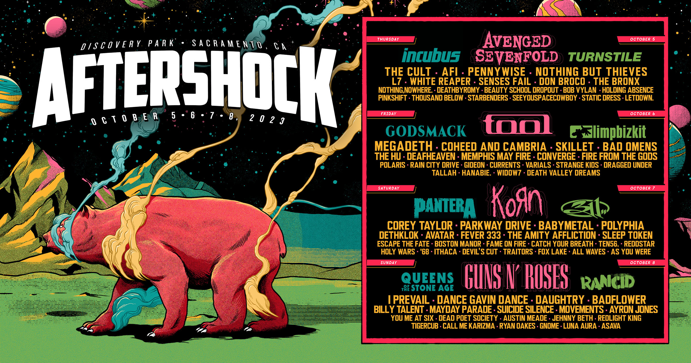 Aftershock Festival Featuring Guns N’ Roses, Queens of the Stone Age, Megadeth, Tool, Incubus, Pantera, and More Taking Place This Fall