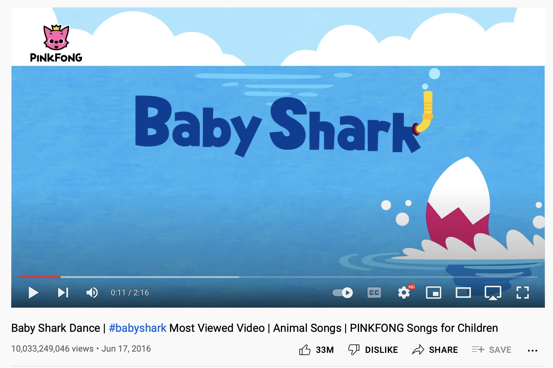 Baby Shark Becomes The First YouTube Video To Pass 10 Billion Views