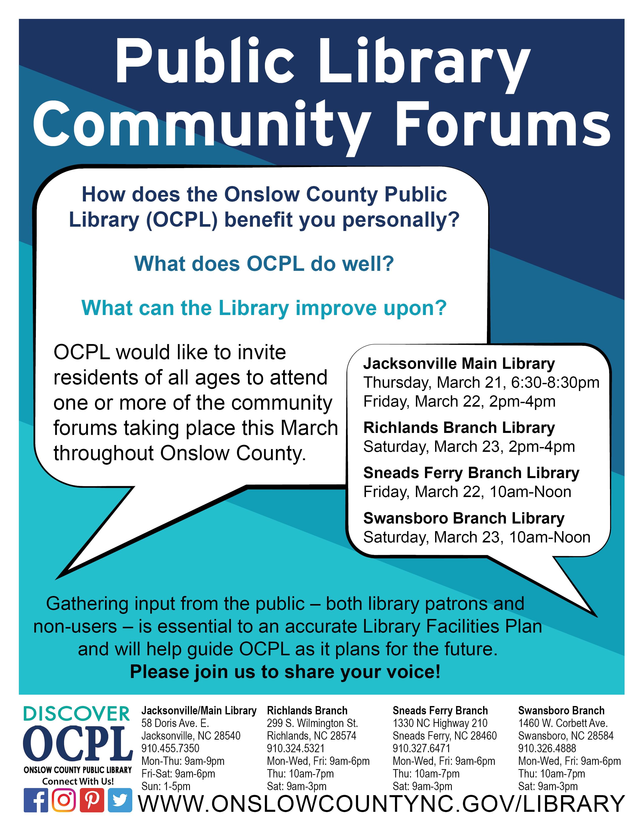 Onslow County Public Library Forums This Week!