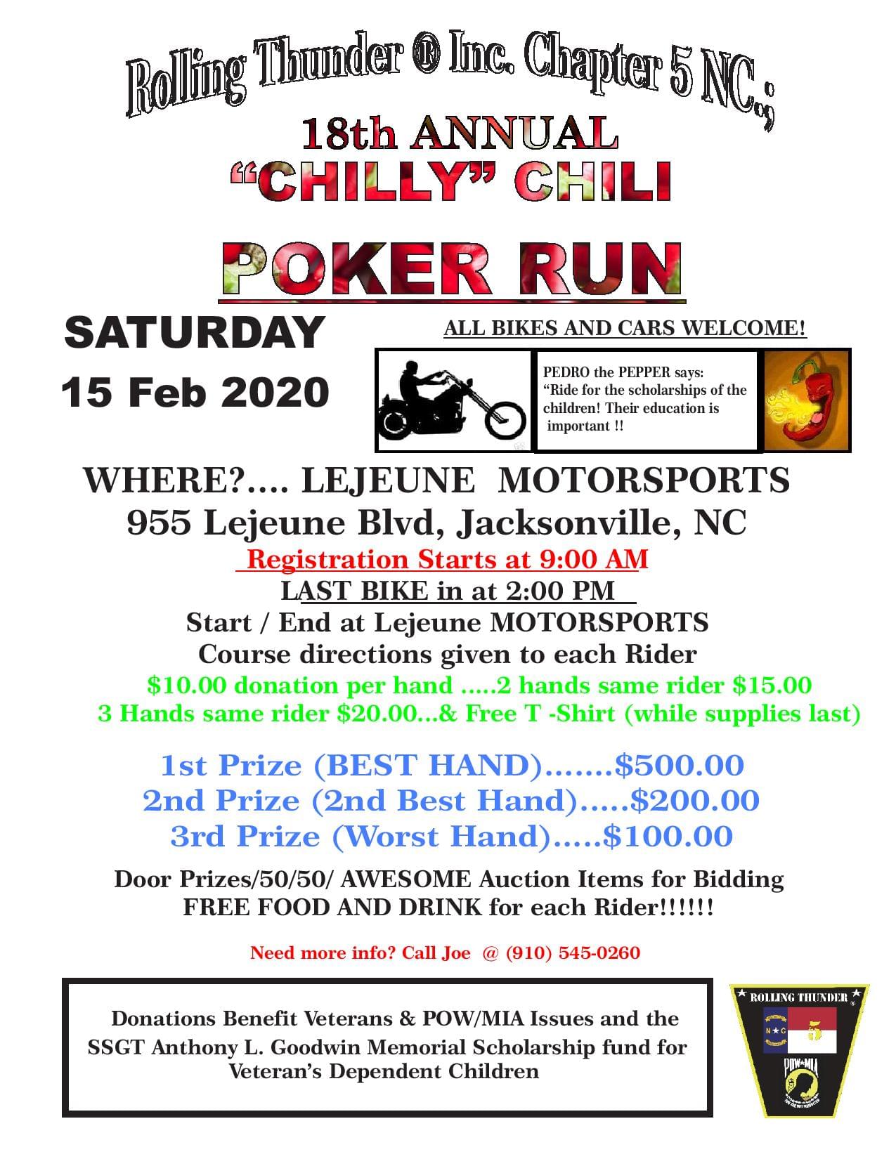 18th Annual Rolling Thunder®, Inc. NC 5 Chilly Chili Poker Run