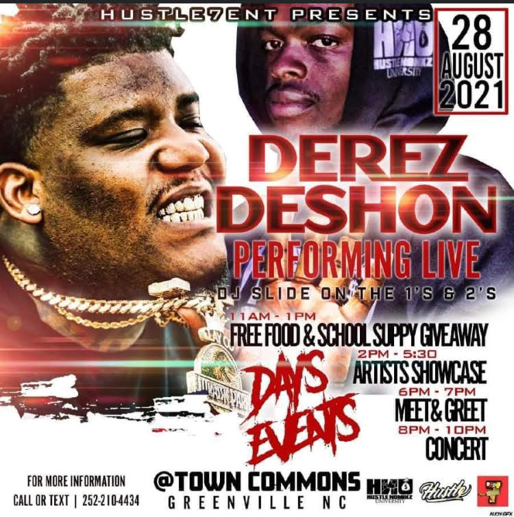 Derez DeShon Performing LIVE @ Town Commons in Greenville August 28th