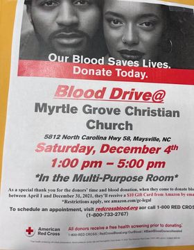 Blood Drive at Myrtle Grove Christian Church in Maysville