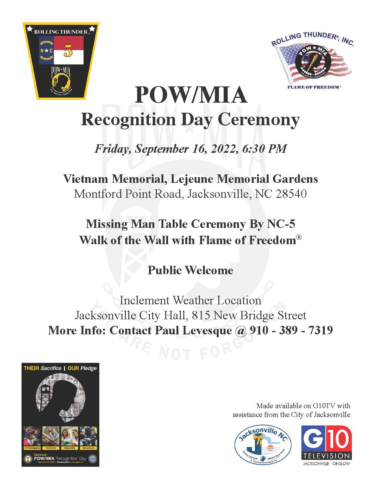 POW/MIA Recognition Day Ceremony@ Vietnam Memorial, Lejeune Memorial Gardens, Jacksonville