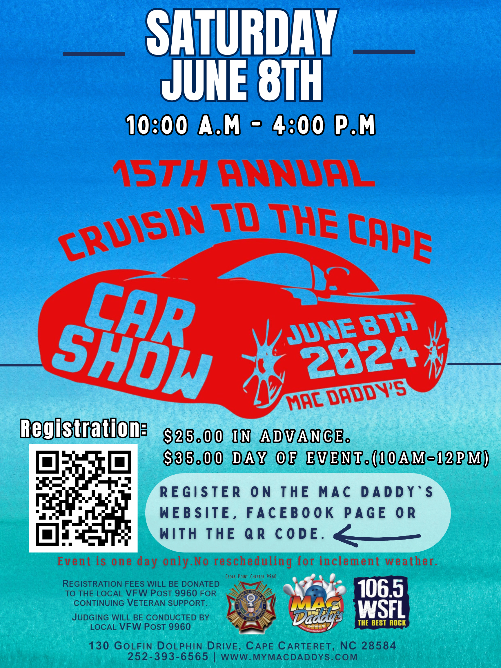 15th Annual Cruisin’ to the Cape Car Show@ Mac Daddy’s, Cape Carteret