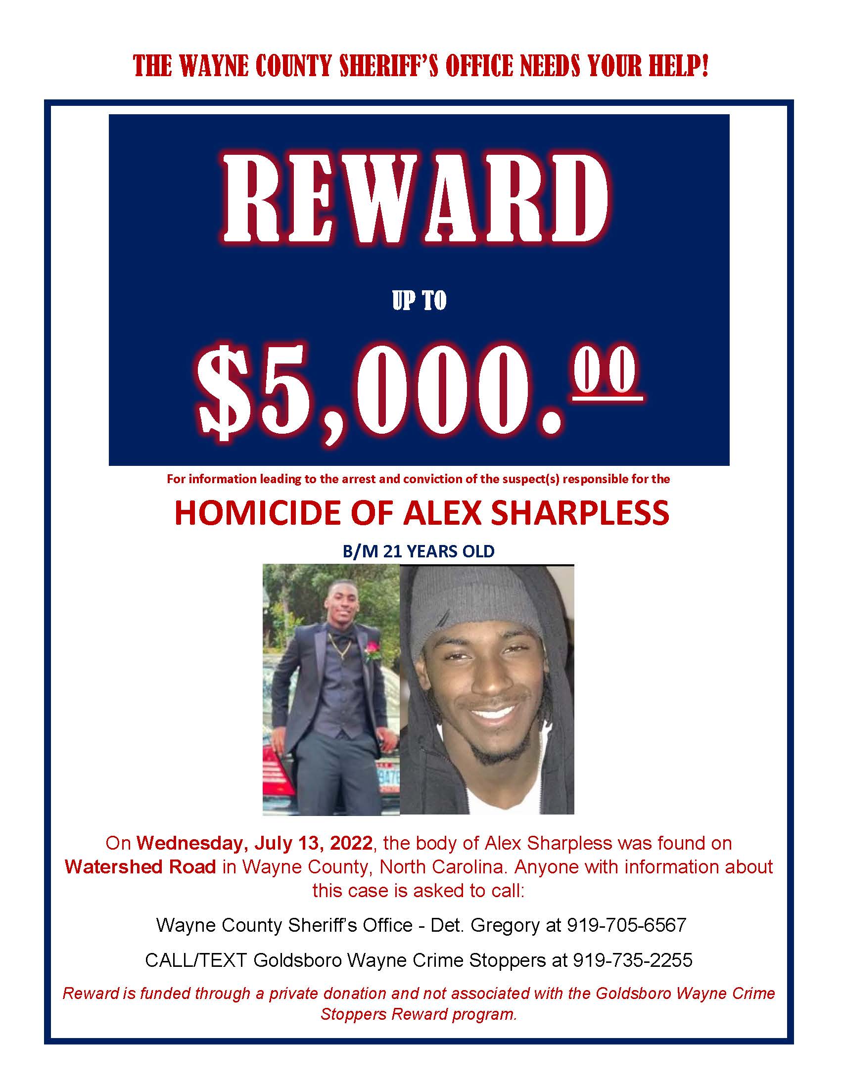 Reward Offered for Information in Sharpless Homicide