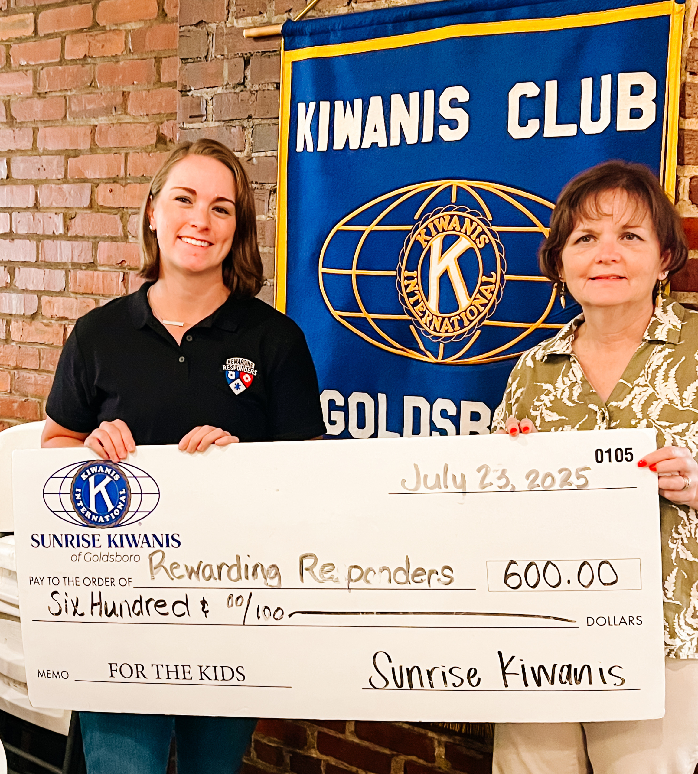 Sunrise Kiwanis Club Donates $600 to Support First Responder Families