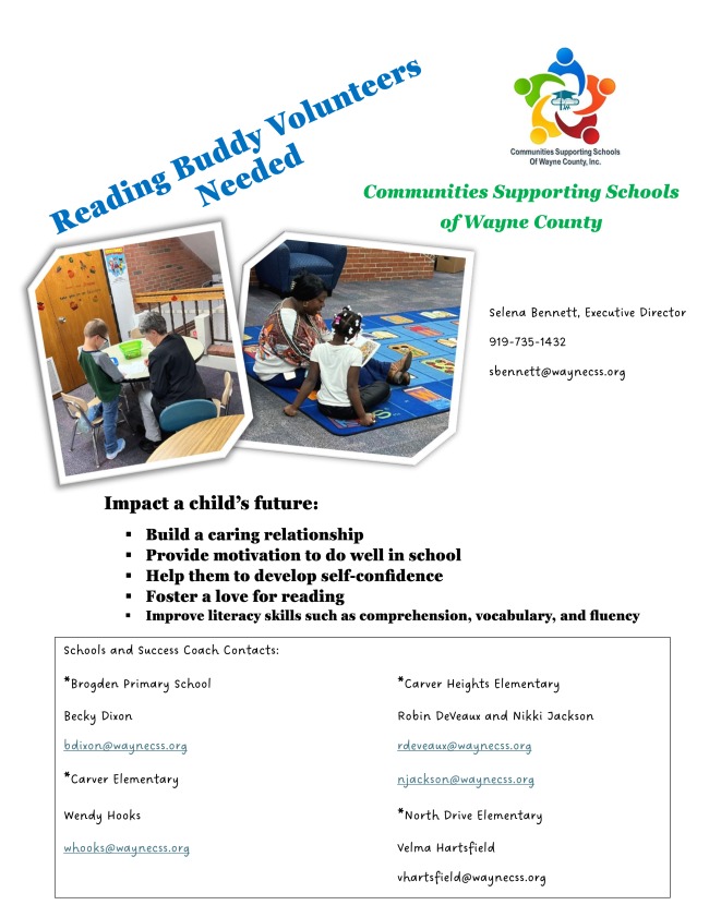 Wayne County Schools Seek Reading Buddy Volunteers to Support Student Literacy