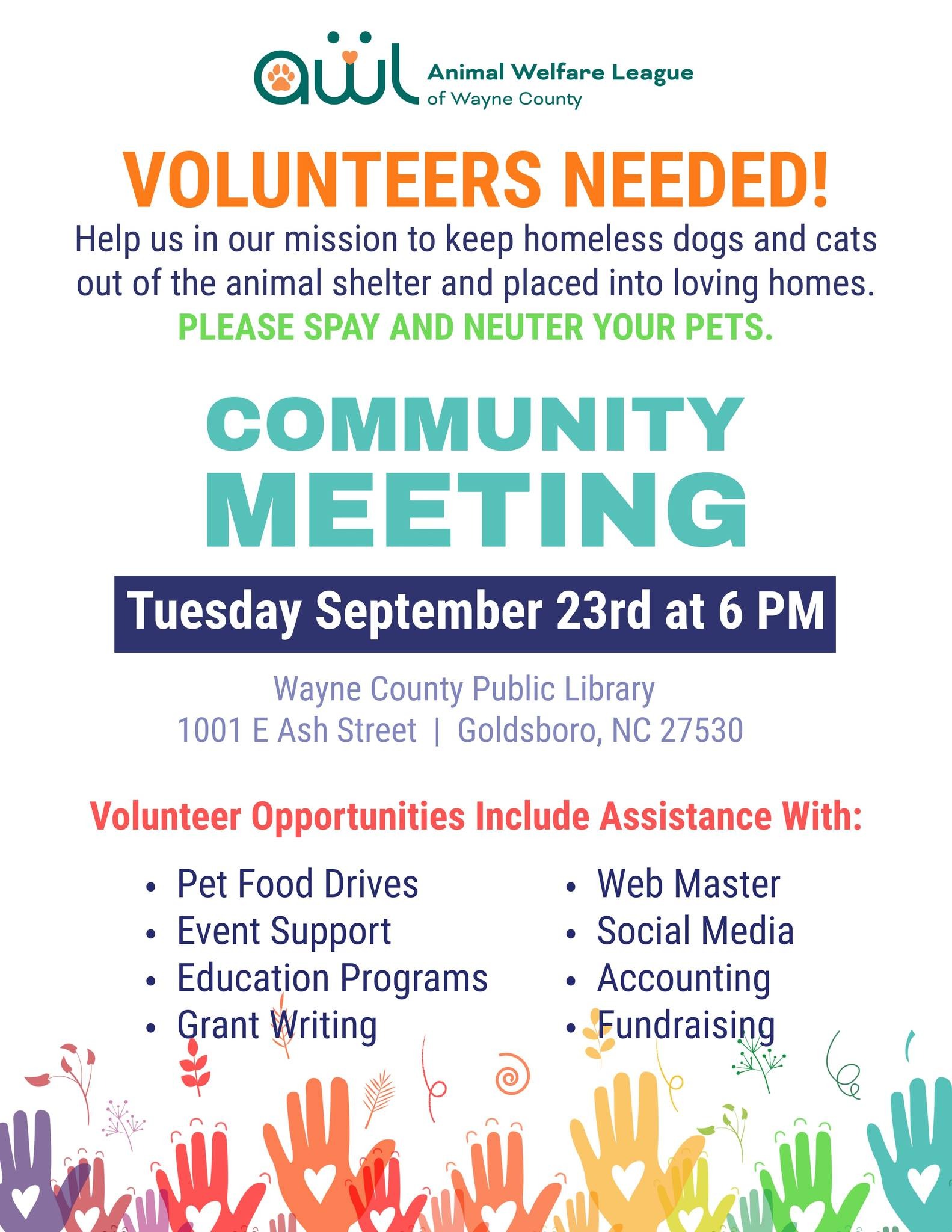 Animal Welfare League of Wayne County (AWL) Community Meeting