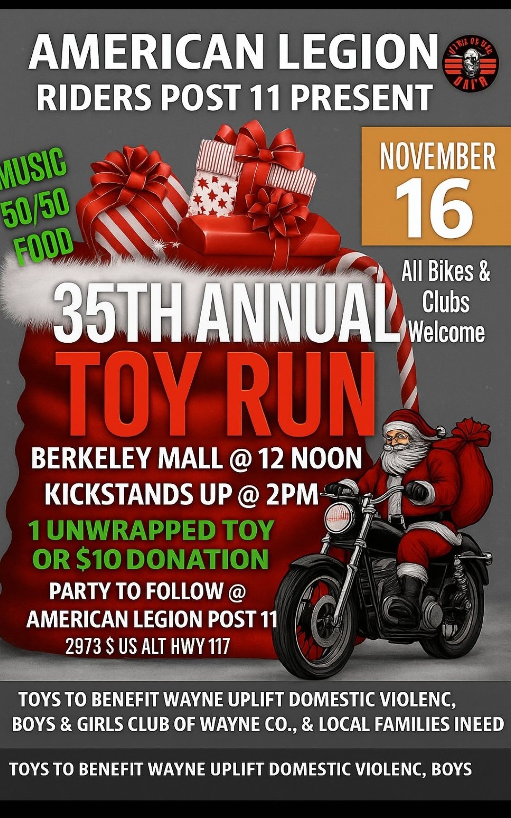 Traffic Advisory Issued for Sunday’s 35th Annual Wayne County Toy Run