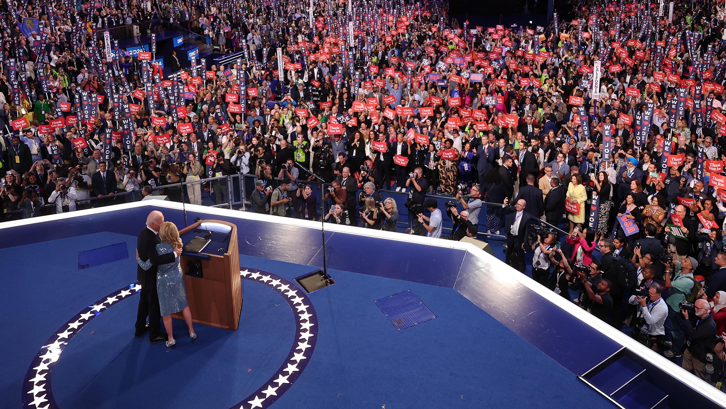 Biden gets a rousing ovation from Democrats as he gives Harris an enthusiastic endorsement