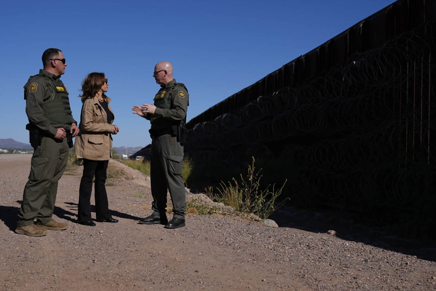 Harris inspects fence at US-Mexico border as she works to project tougher stance on migration