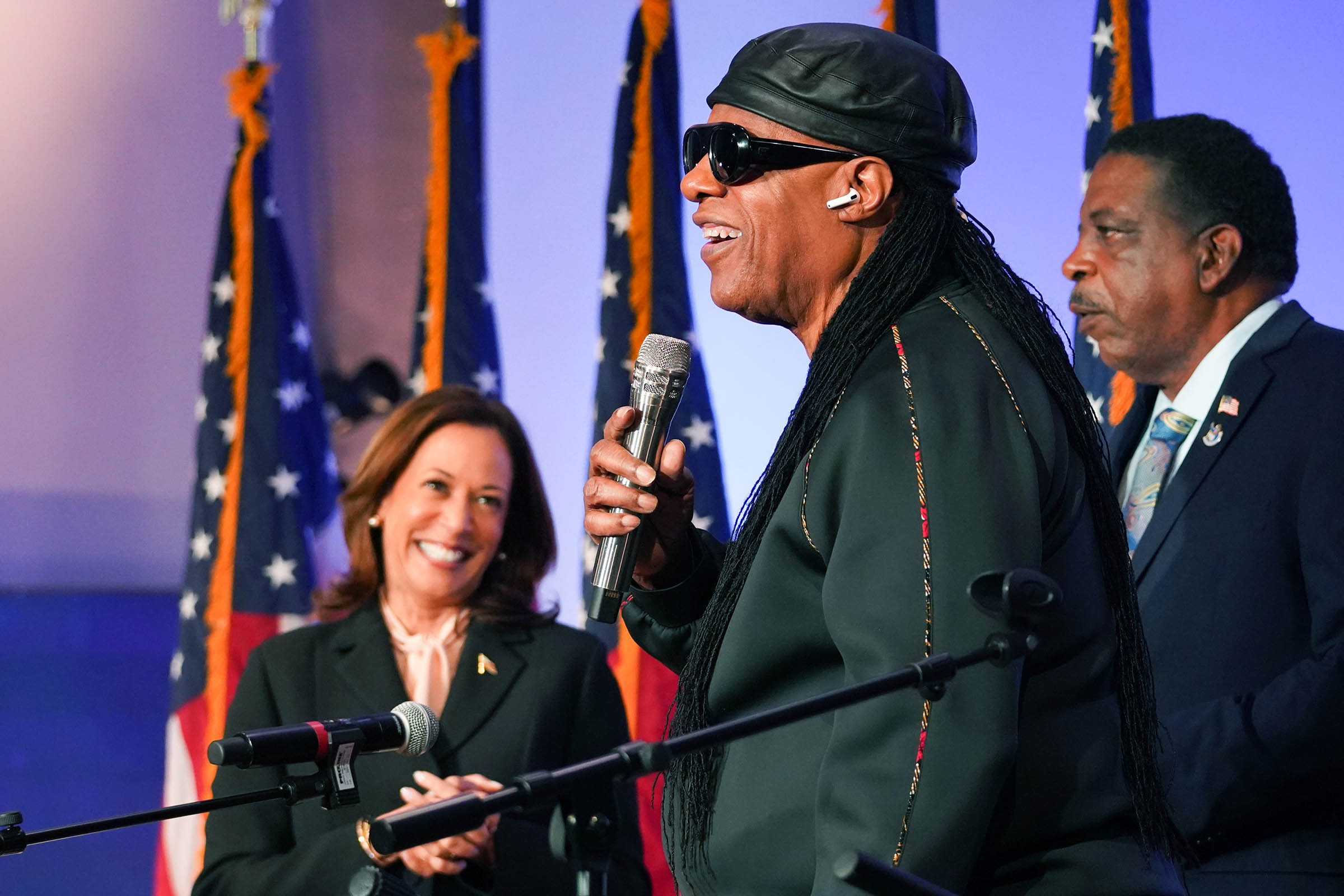 Harris urges Black churchgoers in Georgia to head out to vote and gets an assist from Stevie Wonder