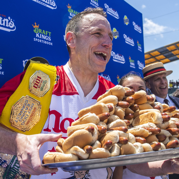 Joey ‘Jaws’ Chestnut reclaims title in Famous hot dog eating contest, wins 17th Mustard Belt