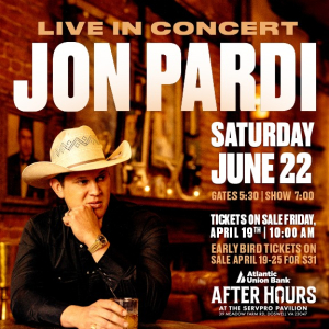 Jon Pardi- Saturday, June 22, 2024 ∣ Gates 5:30 PM / Show 7:00 PM at Atlantic Union Bank After Hours ∣ SERVPRO Pavilion ∣ Doswell, VA