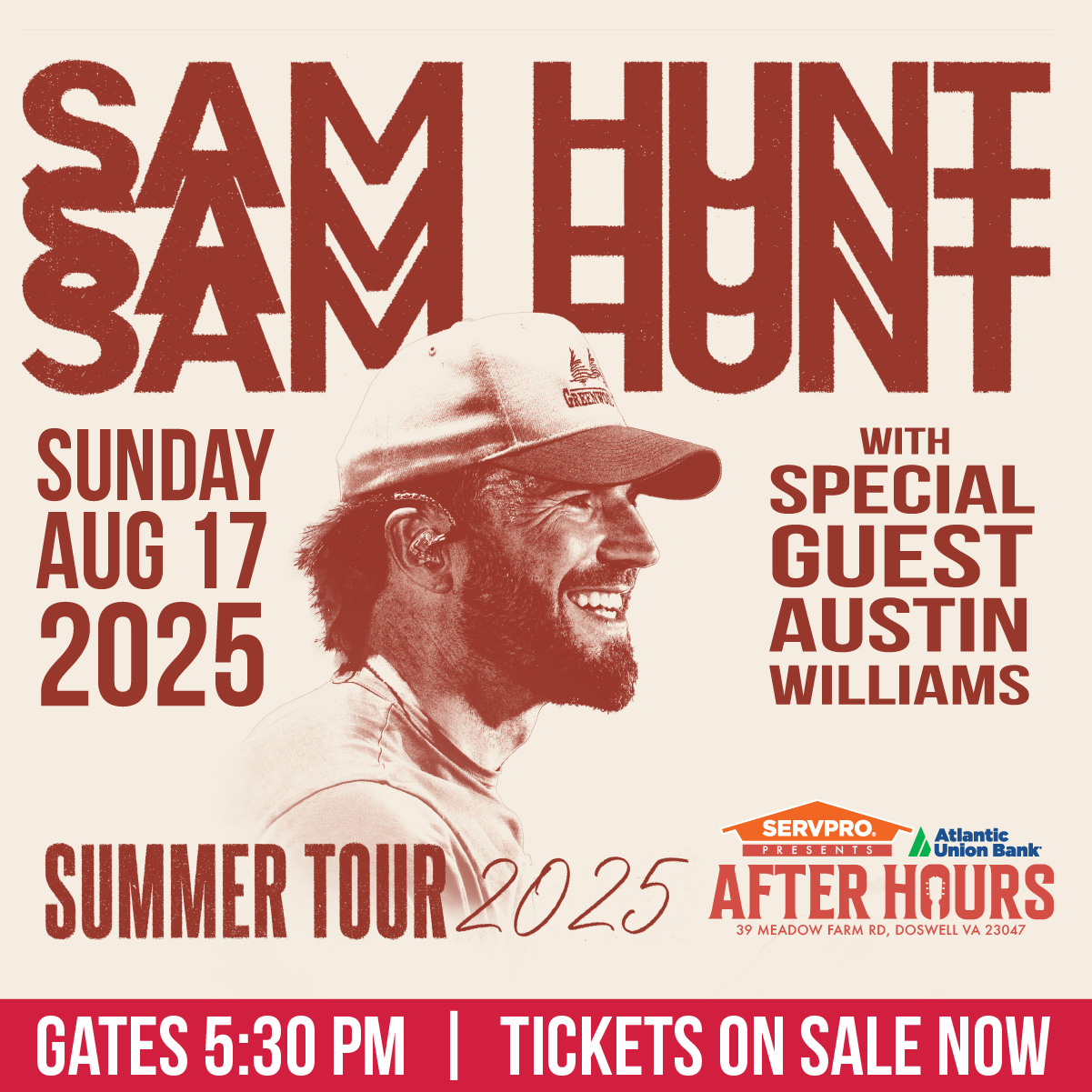 Sam Hunt- Sunday, August 17, 2025 ∣ Atlantic Union Bank After Hours ∣ Doswell, VA