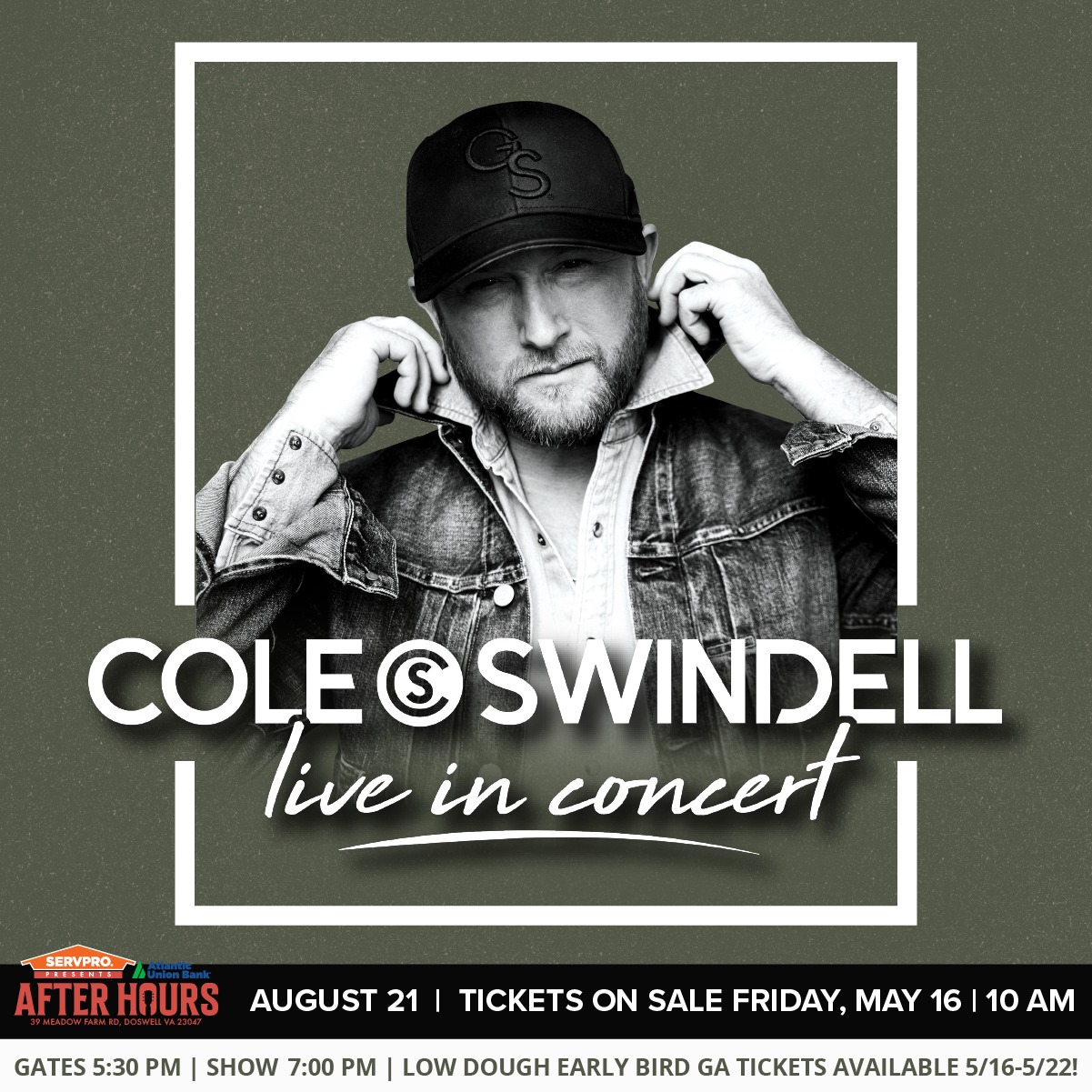 Cole Swindell- Thursday, August 21 at Atlantic Union Bank After Hours