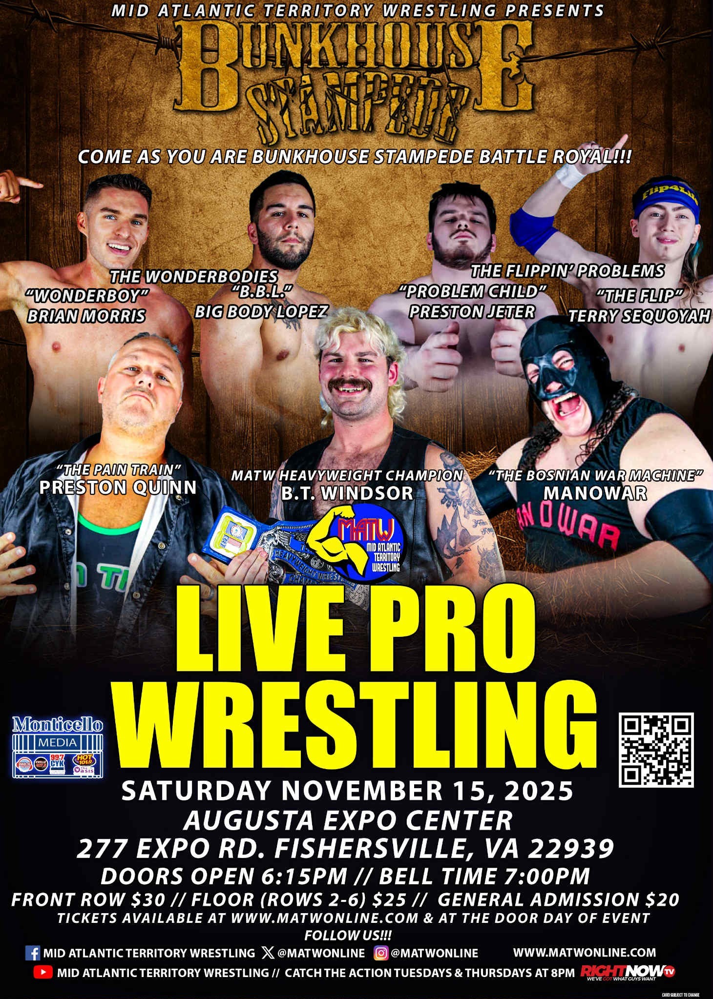 MATW- Wrestling- Nov 15th 7-9pm at Augusta County Expo Center