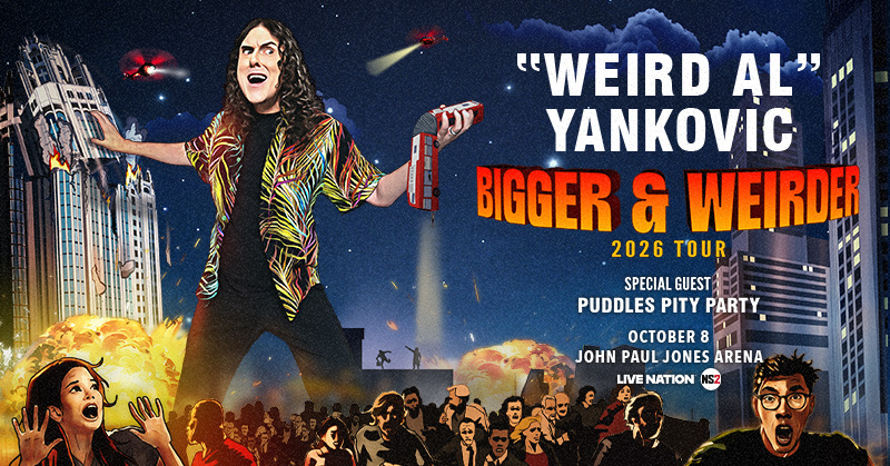 Weird Al’s BIGGER & WEIRDER 2026 Tour is coming to John Paul Jones Arena in Charlottesville on 10/8!