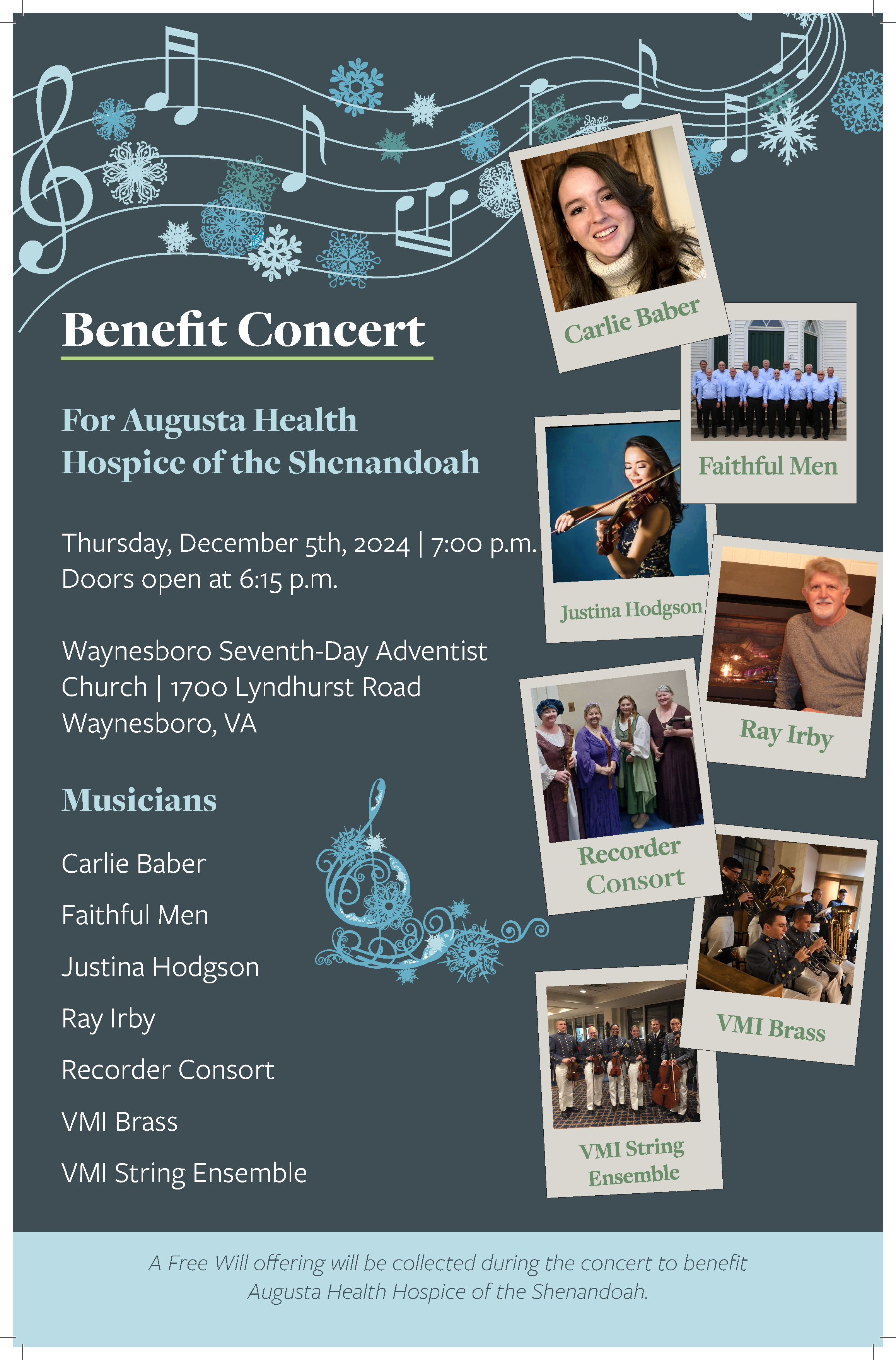 Benefit Concert for Augusta Health Hospice of the Shenandoah | Thursday Dec. 5th, 7pm | Waynesboro Seventh-Day Adventist Church