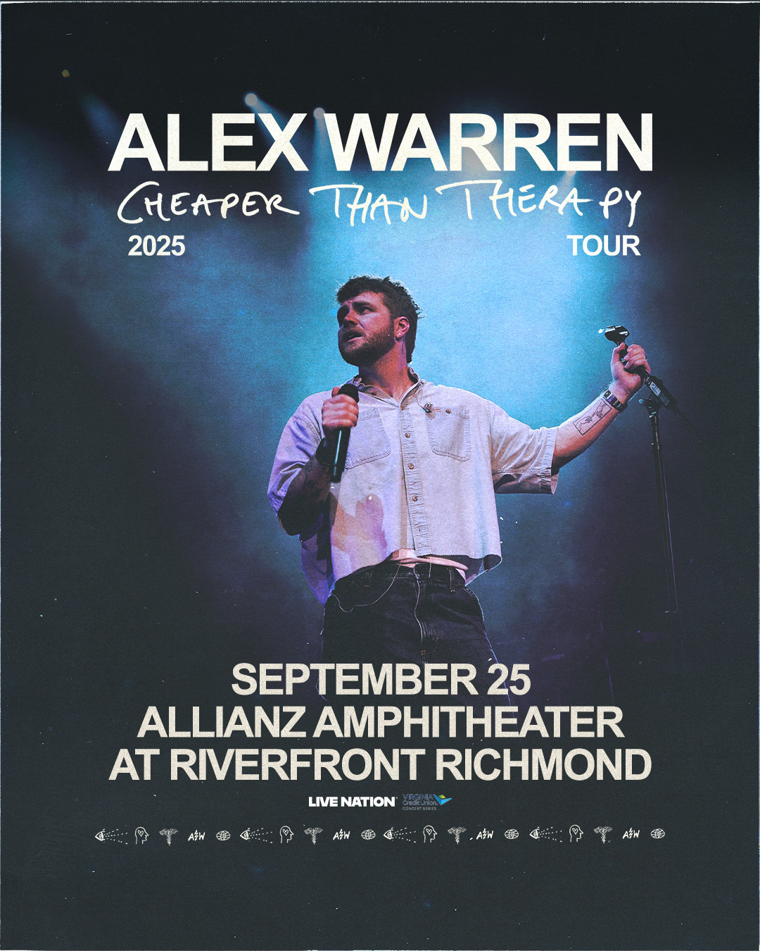 Alex Warren is coming to Allianz Amphitheater at Riverfront in Richmond on 9/25 for the CHEAPER THAN THERAPY TOUR!