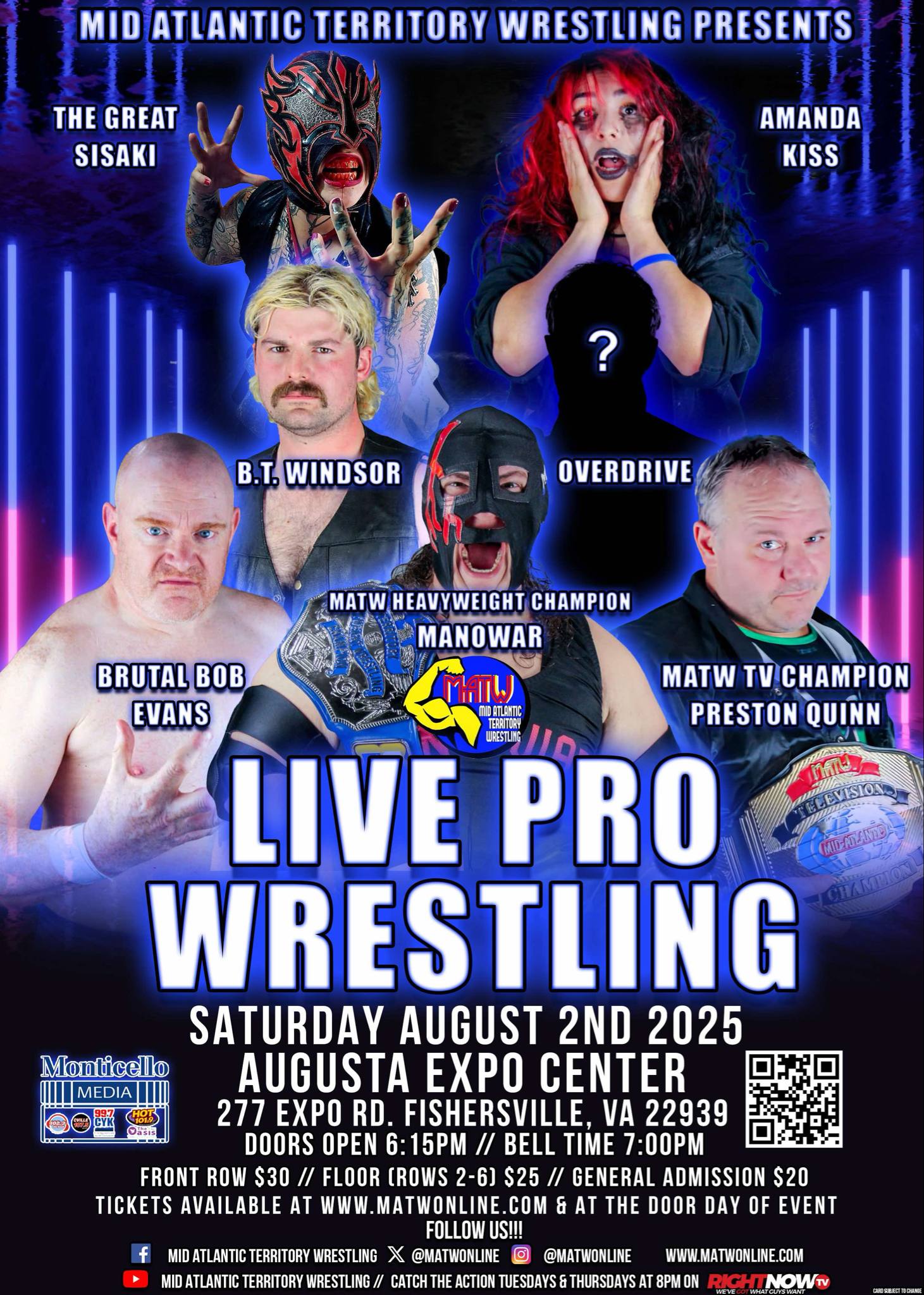 Mid Atlantic Territory Wrestling | Saturday, Aug. 2nd, 7pm | Augusta Expo Center