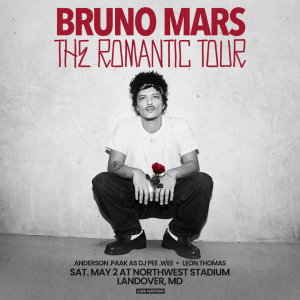 Bruno Mars “THE ROMANTIC TOUR” making a stop at Northwest Stadium Landover, MD on Sat. May 2! 