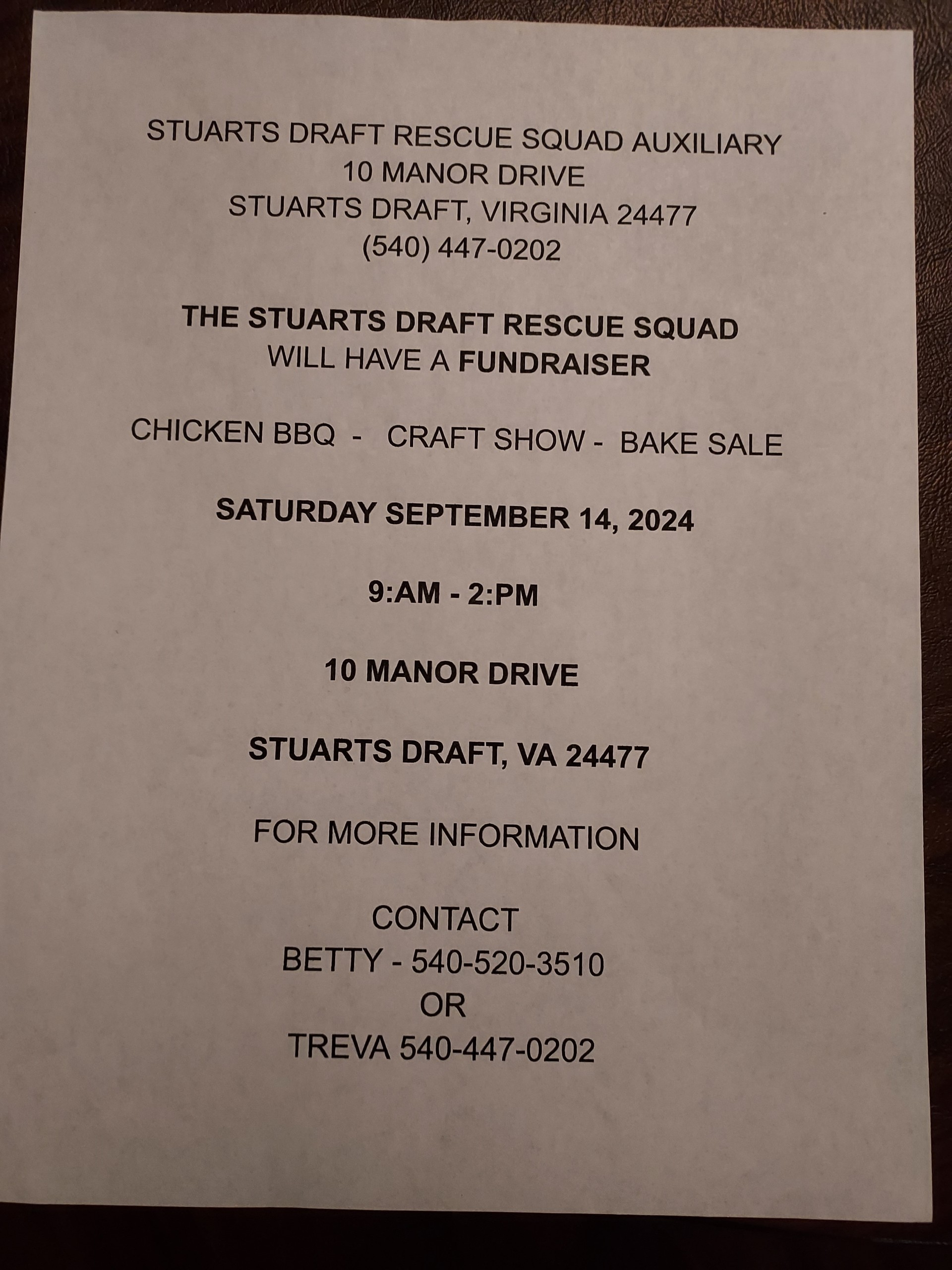 Craft Show Fundraiser | Sep. 14th, 9am-2pm | Stuarts Draft Rescue Squad Auxiliary