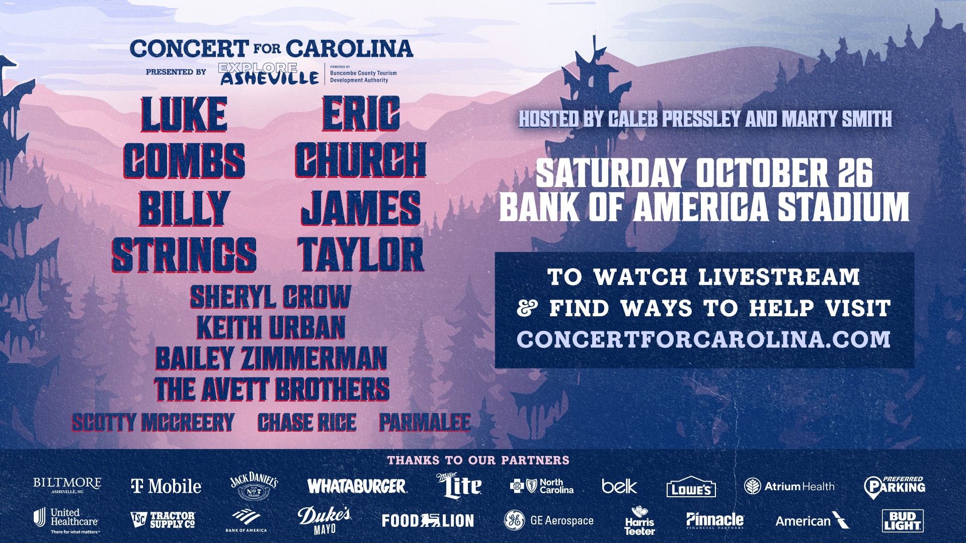 Concert for Carolina | Sat. Oct. 26th, 5pm | Bank of America Stadium