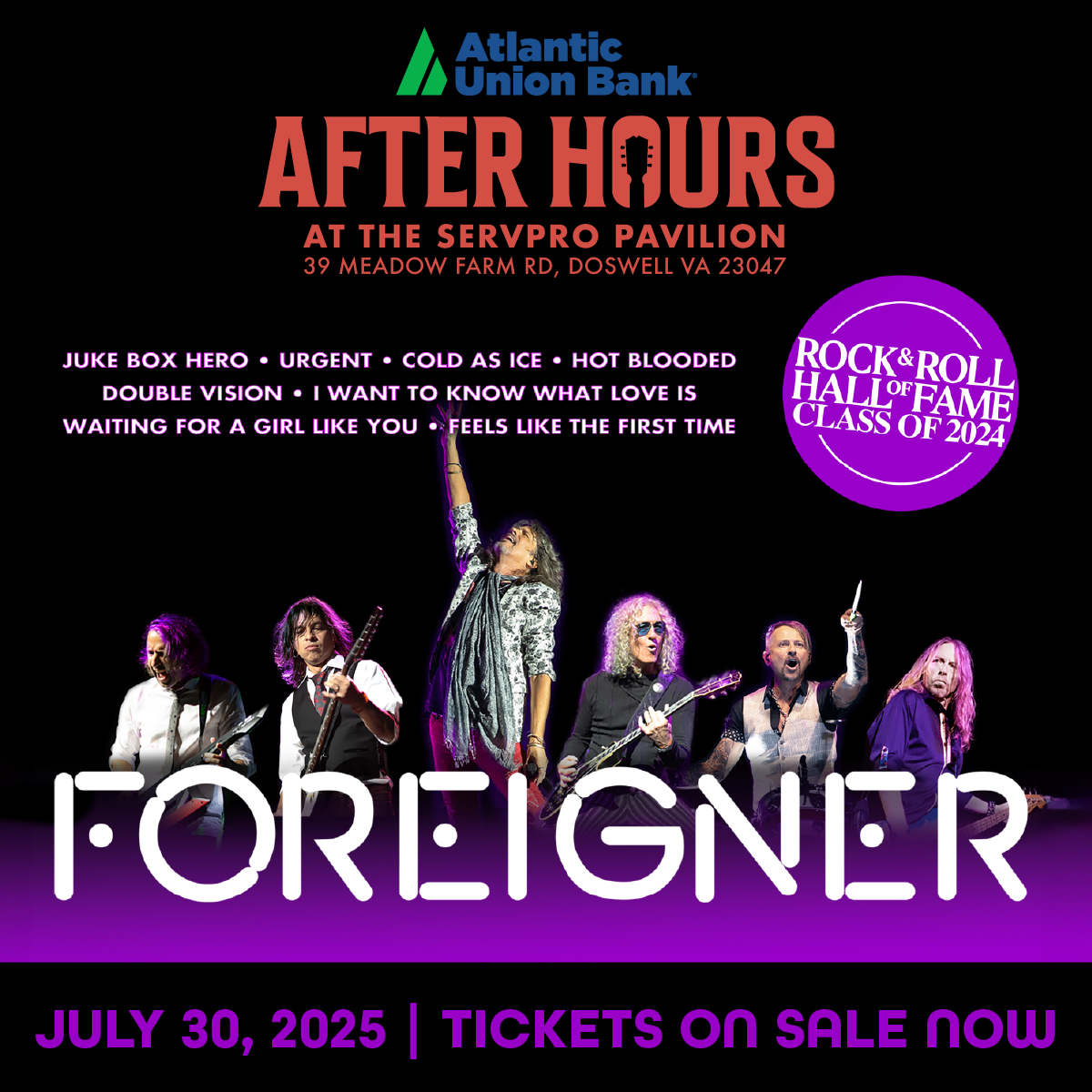 Foreigner: Wednesday, July 30, 2025 7:00 PM at SERVPRO presents Atlantic Union Bank After Hours ∣ Doswell, VA