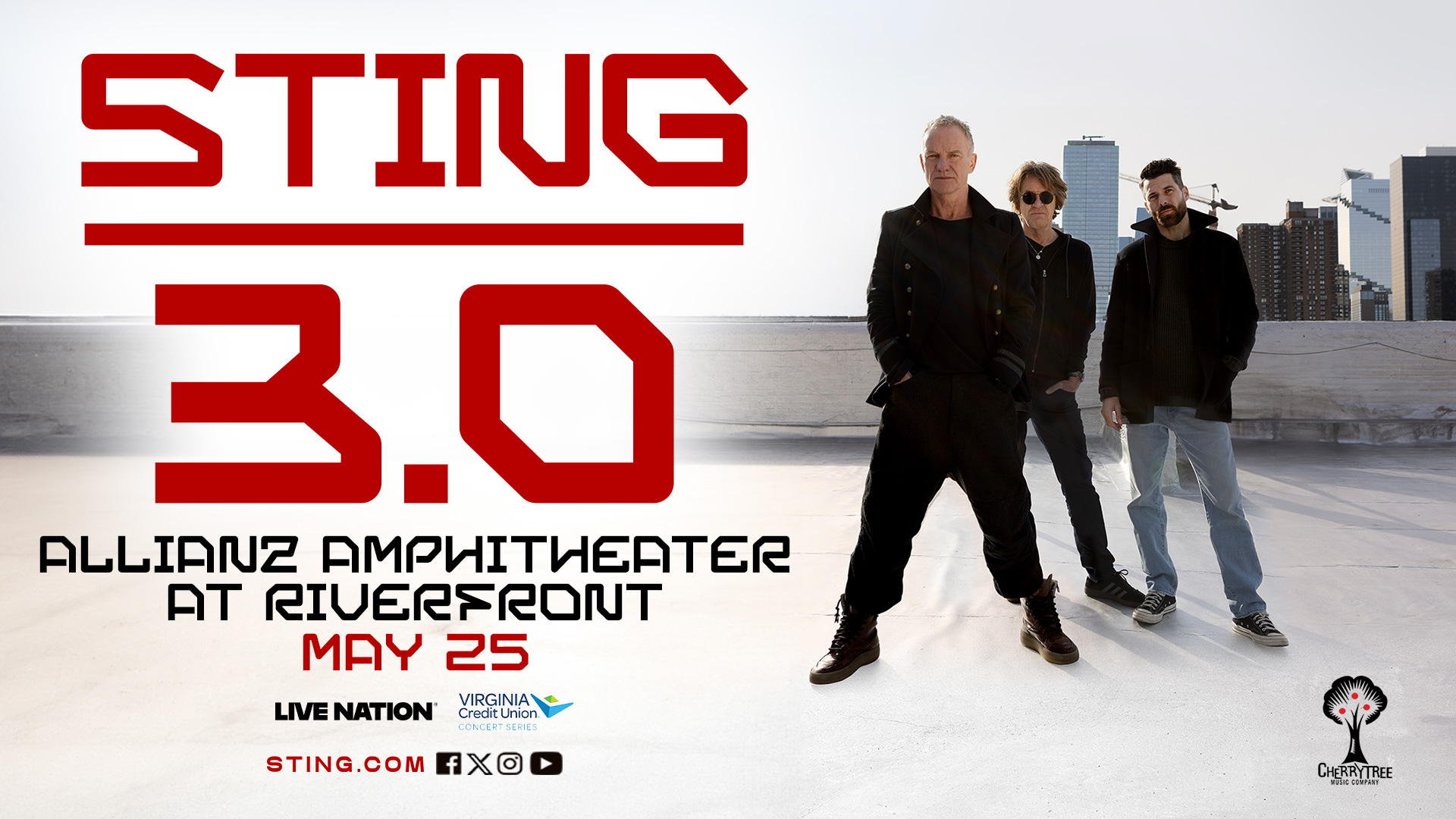 STING – Allianz Amphitheater at Riverfront in Richmond on 5/25/26 for the STING 3.0 Tour!
