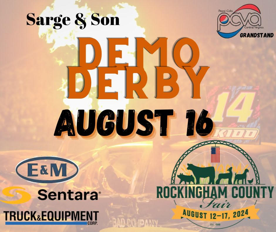 Rock Co. Fair Demo Derby: Friday, August 16 at 8:00 p.m. at Rockingham County Fair
