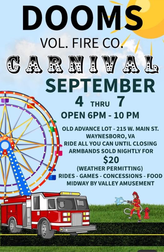 Dooms Volunteer Fire Co. Carnival | Sept. 4-7th, 6pm-10pm | Waynesboro, VA