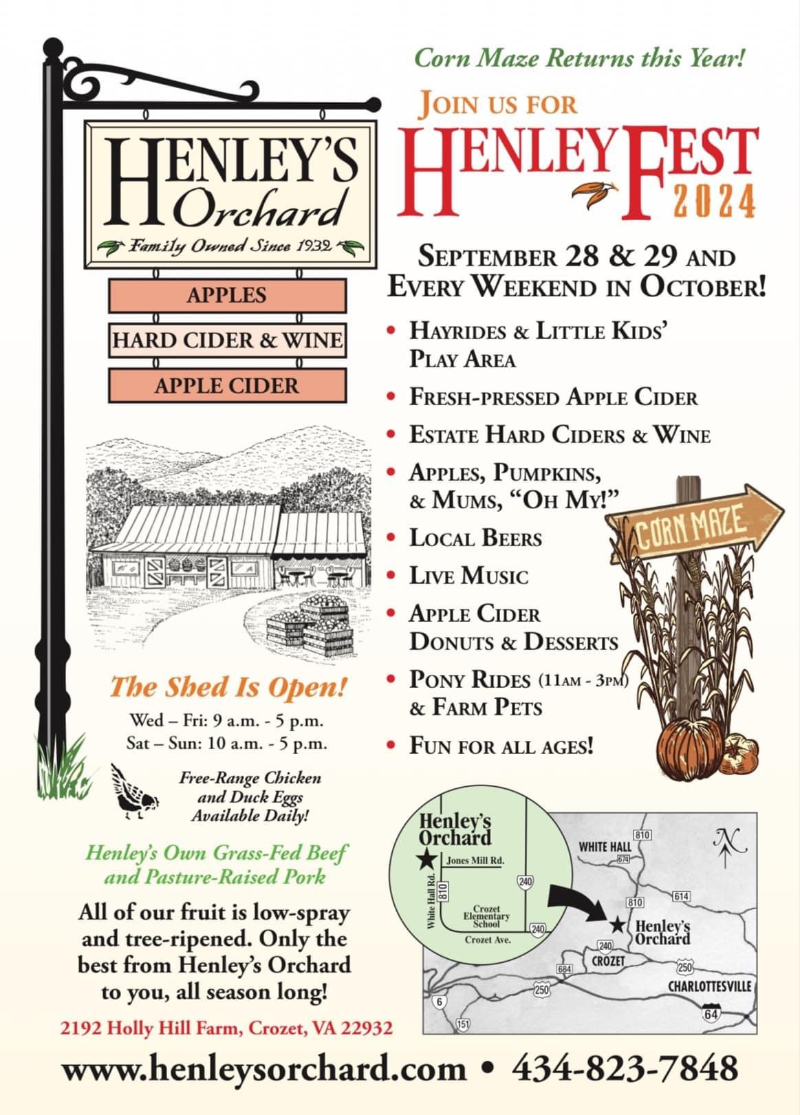 HenleyFest 2024 | Sept. 28 & 29th, and Every Weekend in October | Henley’s Orchard