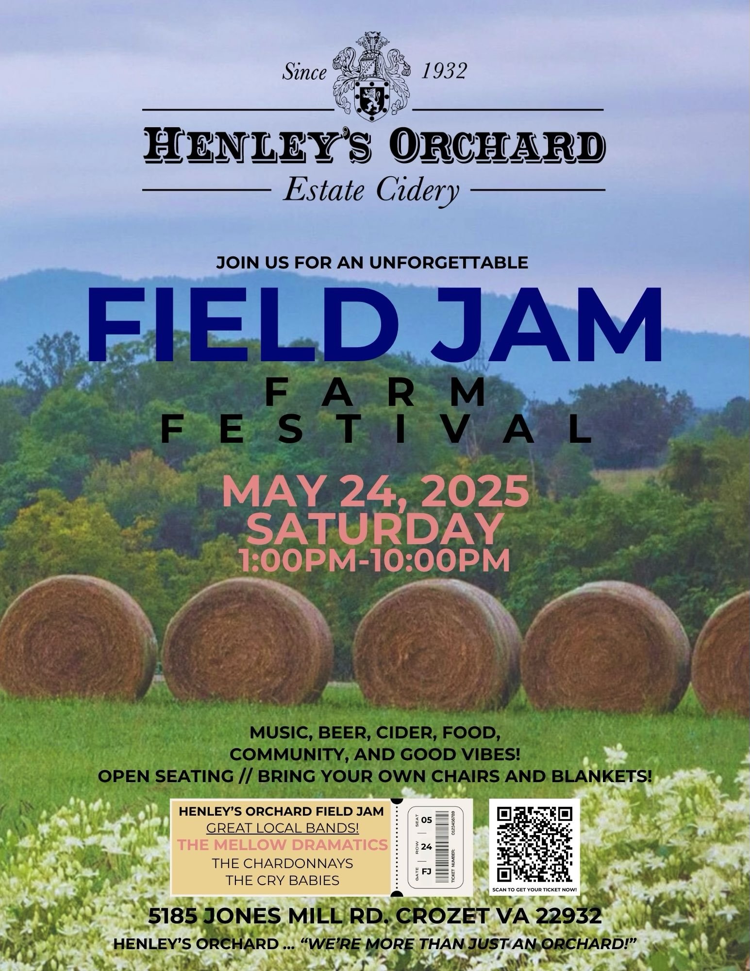 HENLEY’S FIELD JAM , SATURDAY MAY 24TH AT HENLEY’S ORCHARD