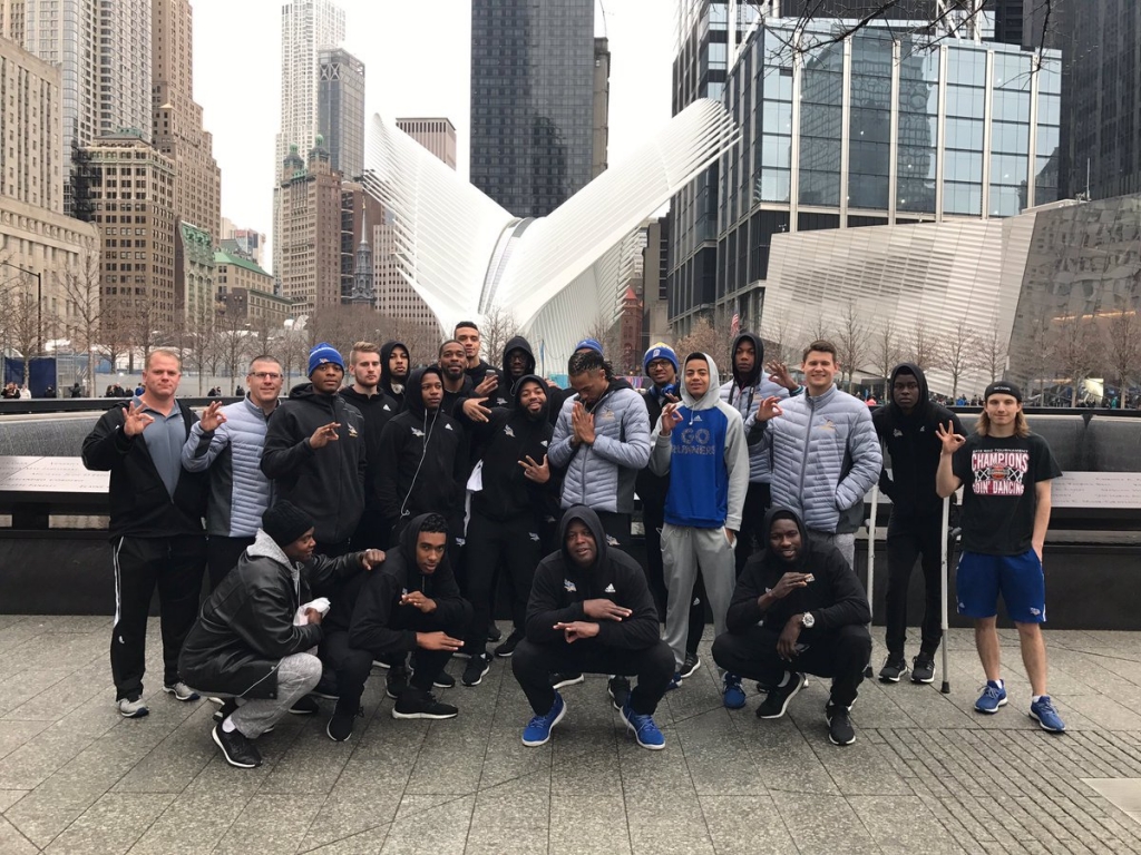 CSUB's men's basketball team outside of the National Sept. 11 Memorial and Museum.