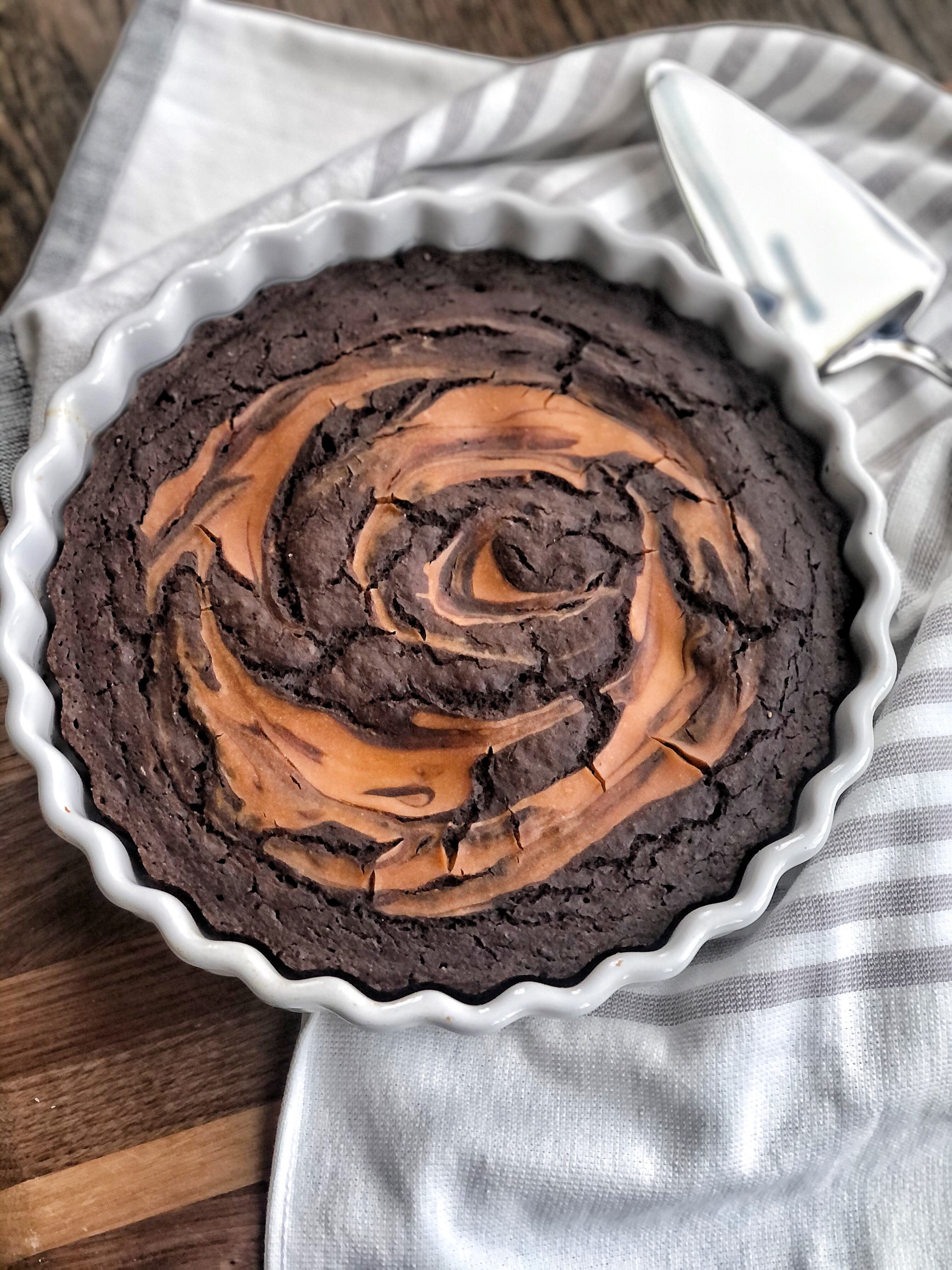 Chocolate Peanut Butter Swirl Pancake Bake