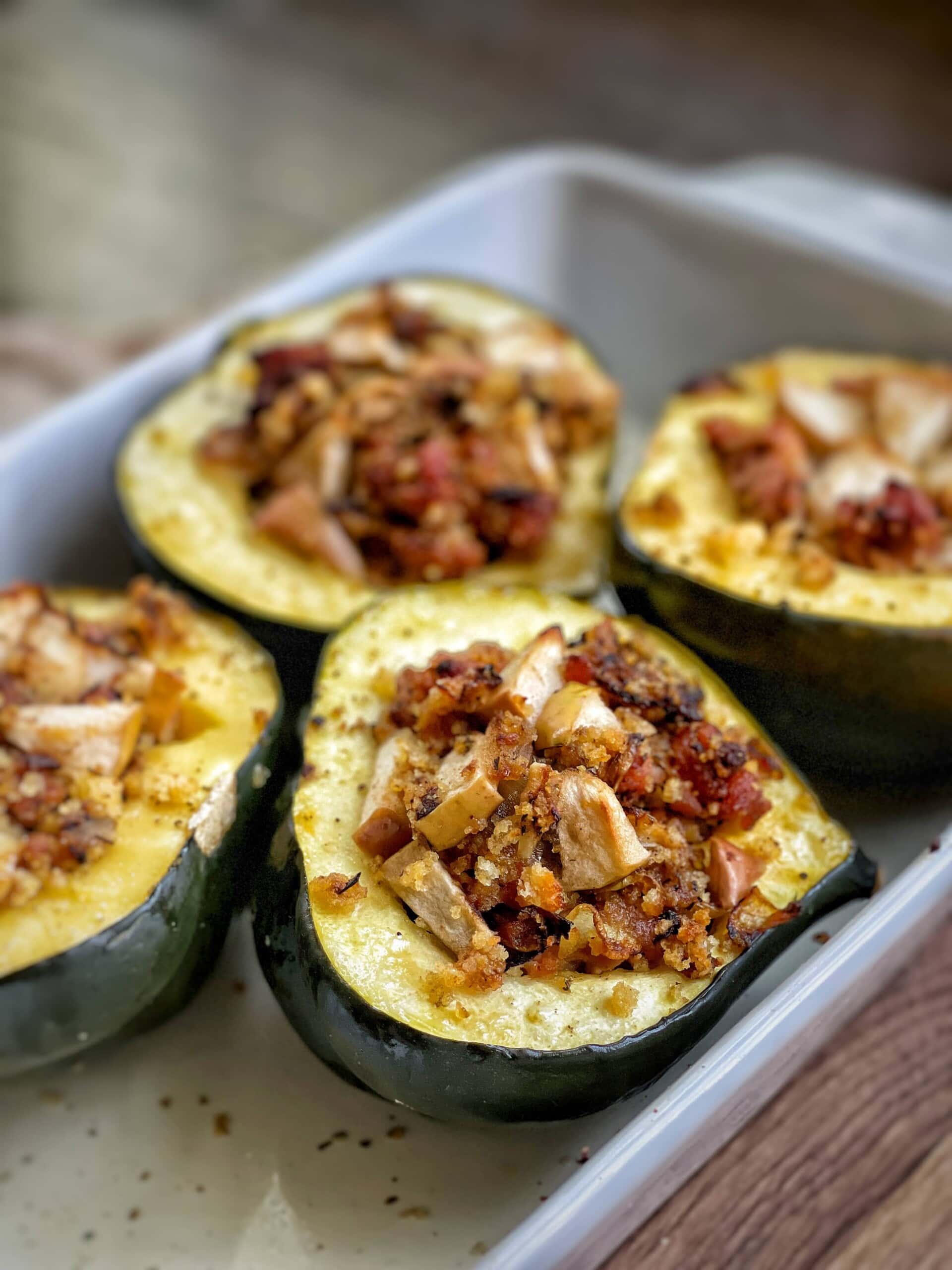 Stuffed Acorn Squash with Apple, Sausage and Cornbread