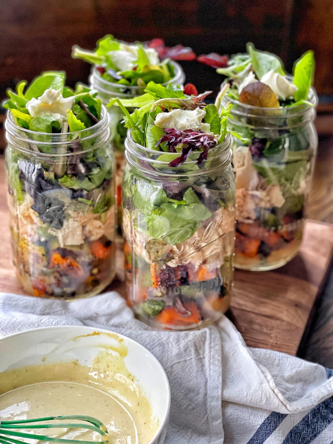 Roasted Vegetable & Chicken Mason Jar Salads