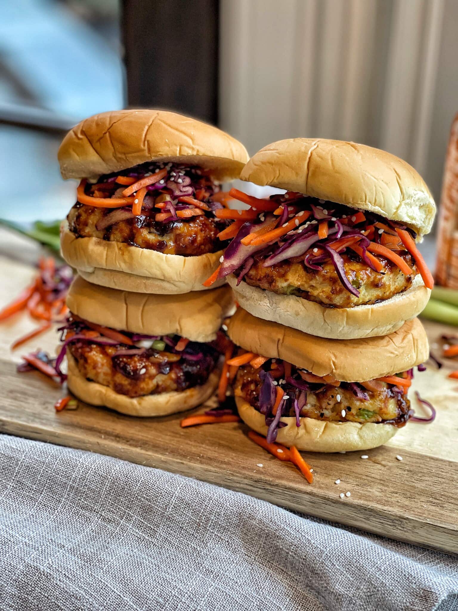 Healthy Air Fried Asian Glazed Chicken Burgers
