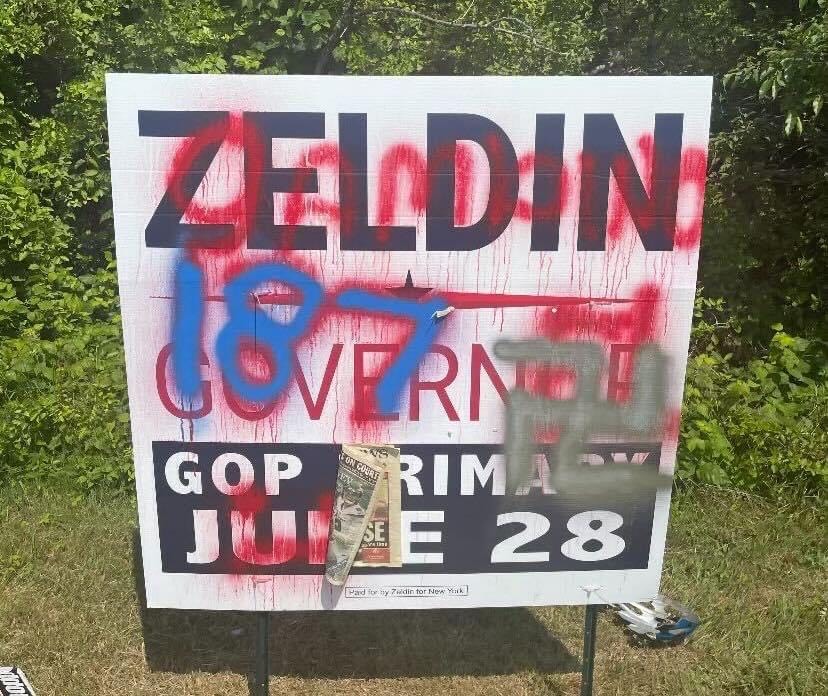 Hate Crimes unit investigate after swastika found on Zeldin campaign sign