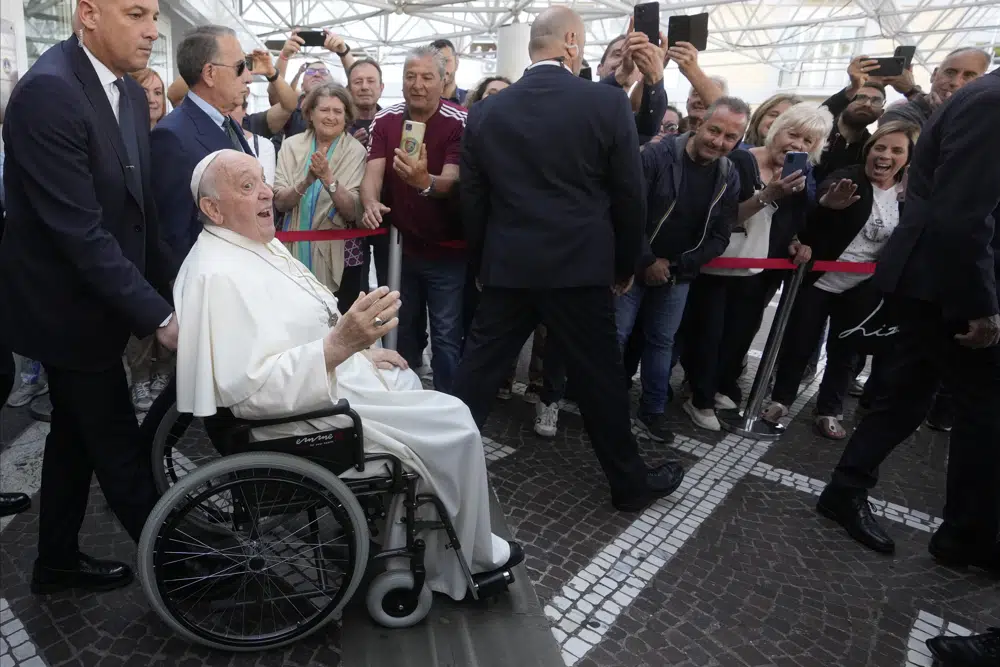 Pope Francis leaves Rome hospital 9 days after operation; surgeon says ‘he’s better than before’