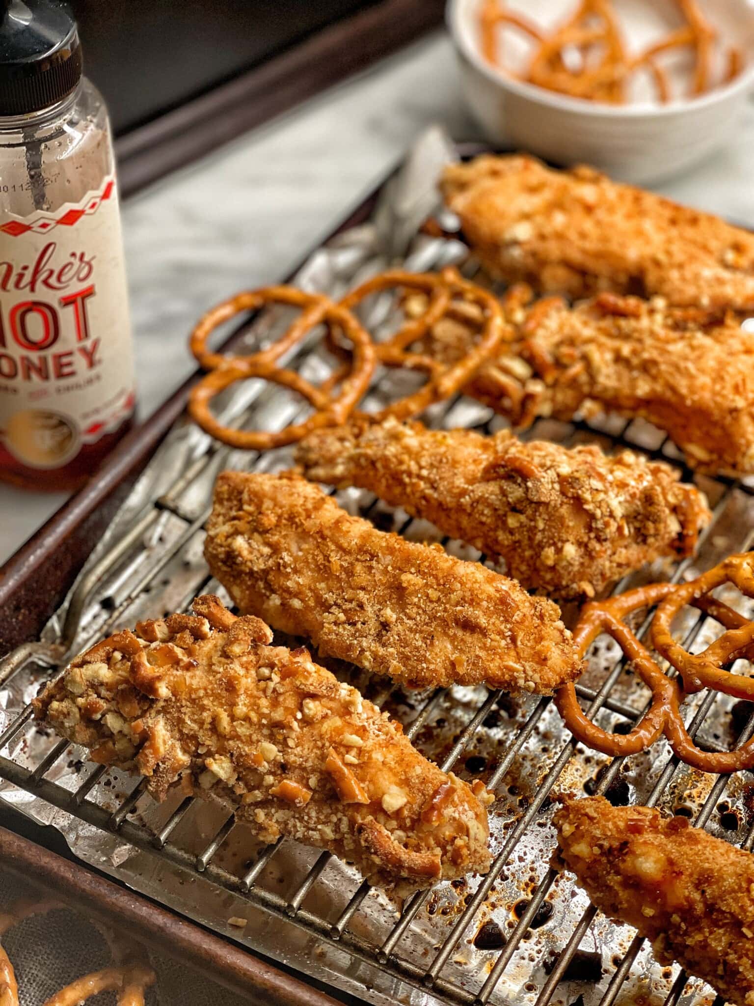 Healthy Baked Pretzel Chicken Tenders