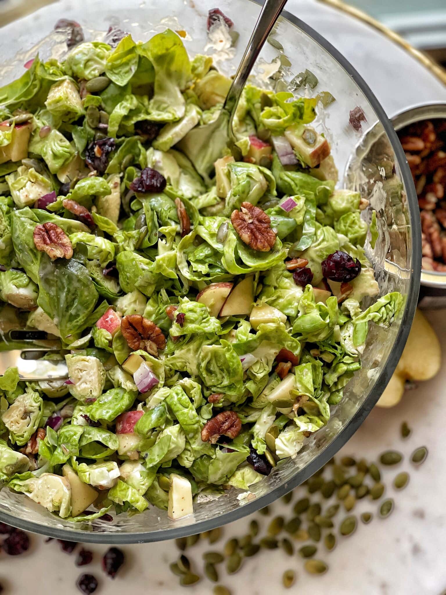 Sweet & Savory Shaved Brussel Sprouts Salad